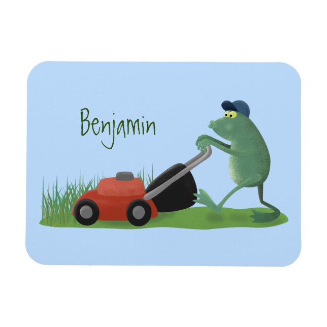 Magnet Flexible Drôle grenouille verte tondre la pelouse dessin (Horizontal)