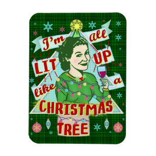 Magnet Flexible Drôle Noël Rétro Boire Humour Femme Lit Up