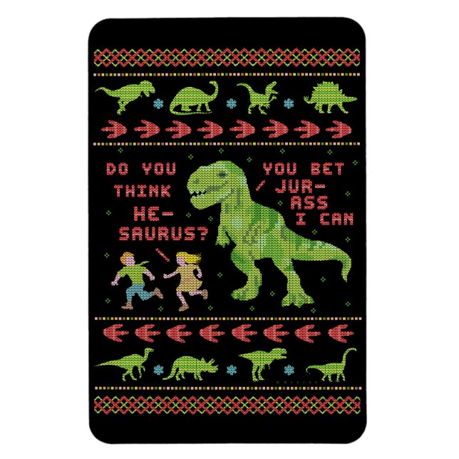 Magnet Flexible Drôle Noël T Rex Dinosaur Pun Humour Faux Knit (Vertical)