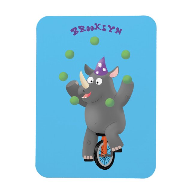Magnet Flexible Drôle rhinocéros mignon jonglant sur monocycle (Vertical)
