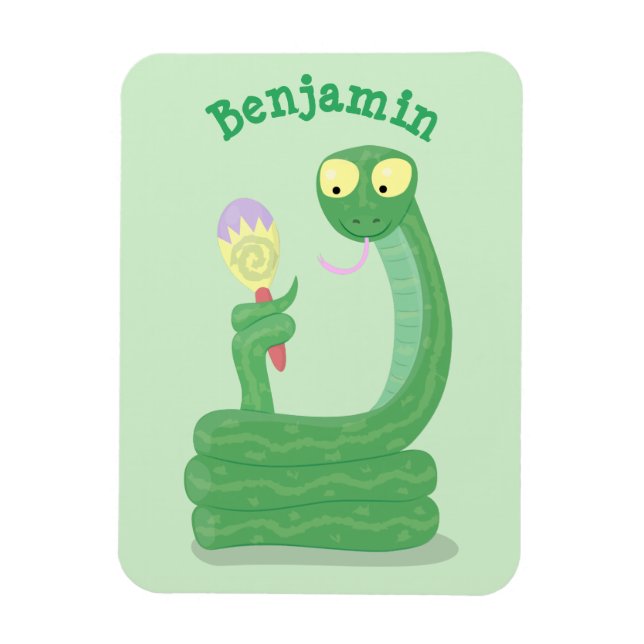 Magnet Flexible Drôle serpent vert avec caricature maraca (Vertical)