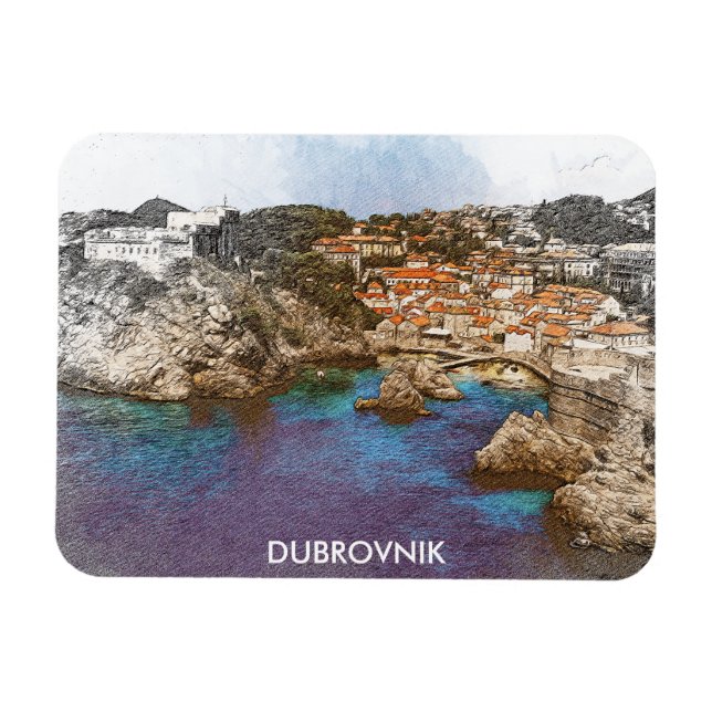 Magnet Flexible Dubrovnik Croatie Aquarelle Vue côtière (Horizontal)