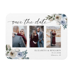 Magnet Flexible Dusty Blue Photo Wedding Enregistrer la date Elega