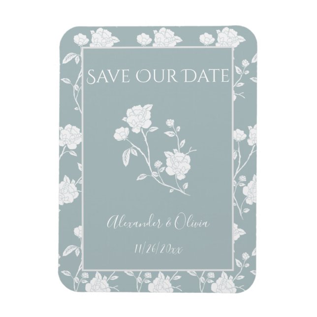 Magnet Flexible Dusty Blue Rose Enregistrer l'aimant Date (Vertical)