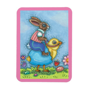 MAGNET FLEXIBLE EASTER BUNNY ÉQUITATION CUTE POULET EN OEUF BLEU, 