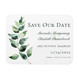 Magnet Flexible Eau-forte Eucalyptus Mariage Save the Date Blanc
