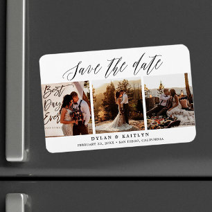 Magnet Flexible Écriture rustique Trois photos Enregistrer la date
