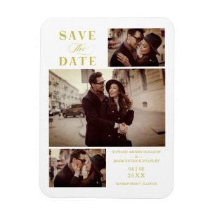 Magnet Flexible Effet doré Moderne 3 Photos personnalisées Mariage