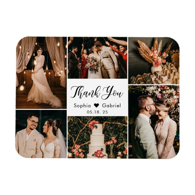 Magnet Flexible Élégant 6 Photo Collage Mariage Merci magnétique (Horizontal)