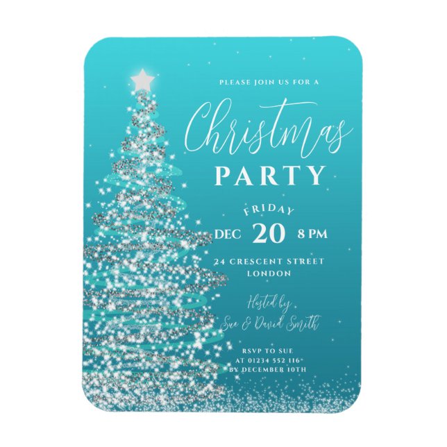 Magnet Flexible Élégant Arbre de Noël Argent Turquoise Invitation  (Vertical)