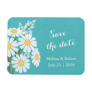 Magnet Flexible Elégant blanc marguerites Turquoise Enregistrer le