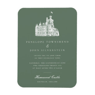 Magnet Flexible Élégant Château Vintage Faire-part de mariage vert