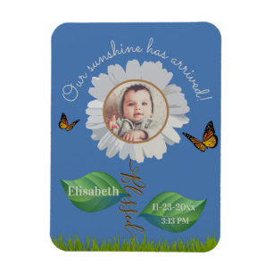 Magnet Flexible Elégant Daisy Blue Floral Cute Baby Photo & Nom