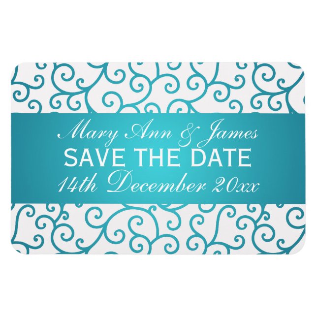 Magnet Flexible Élégant Enregistrer La Date Tourne Motif Aqua Blue (Horizontal)