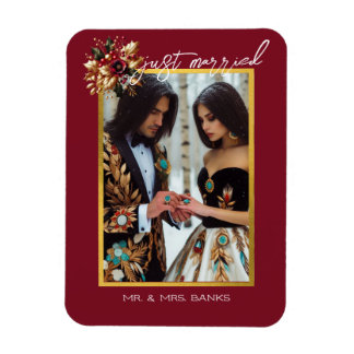 Magnet Flexible Elégant Feuille d'or Mariage Photo Juste Marié