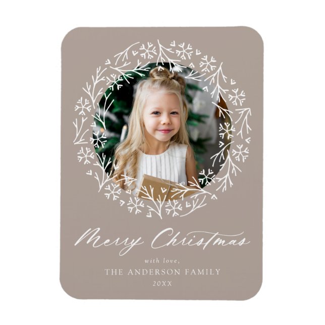 Magnet Flexible Élégant Flocon de neige Wreath Mocha Photo (Vertical)