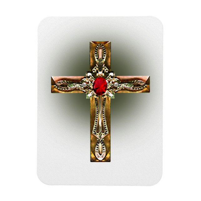 Magnet Flexible Elegant Gold & Ruby Cross (Vertical)