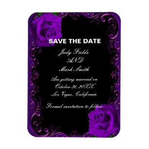 Magnet Flexible Élégant Goth Purple Roses Enregistrer La Date