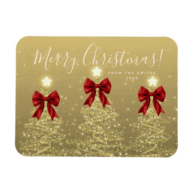 Magnet Flexible Elegant Holiday Gold Red Christmas Trees + Year (Horizontal)