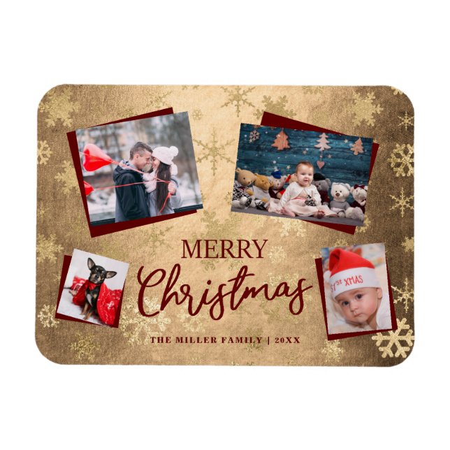 Magnet Flexible Elégant Joyeux Noël et Collage Photo Personnalisé (Horizontal)