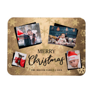 Magnet Flexible Élégant Joyeux Noël Gold Photo Collage personnalis