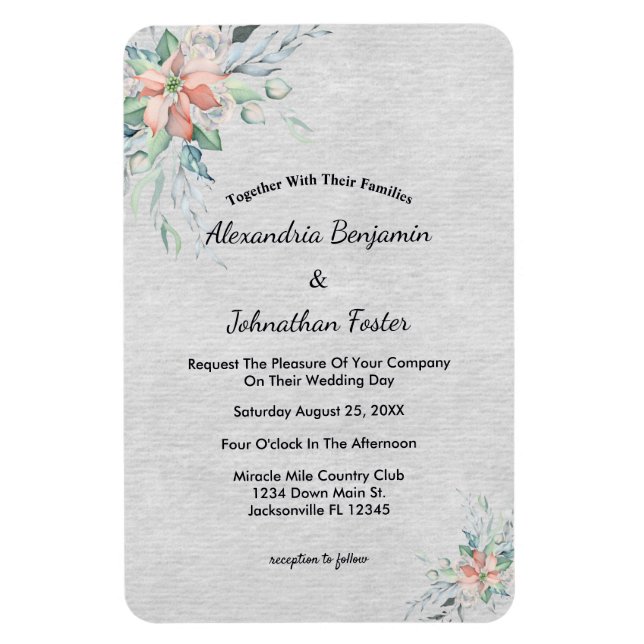 Magnet Flexible Élégant Mariage de bouquet de fleurs rose (Vertical)