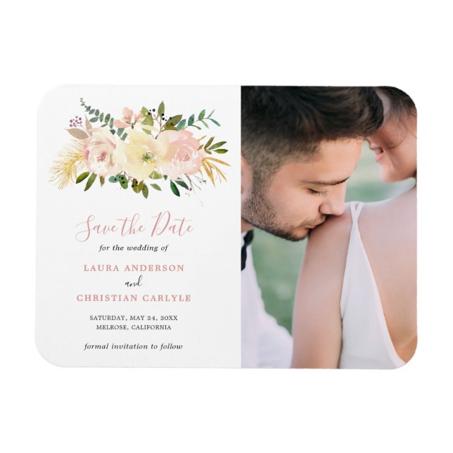 Magnet Flexible Élégant mariage floral rose pâle Enregistrer la da (Horizontal)