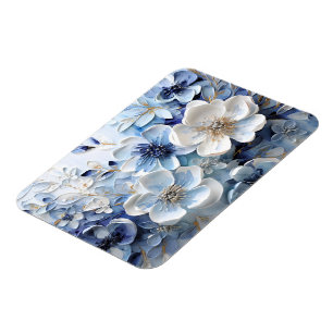 Magnet Flexible Élégant Moderne Floral Botanique Bleu Blanc