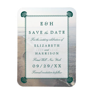 Magnet Flexible Élégant Monogramme, Turquoise Scallop Beach Enregi