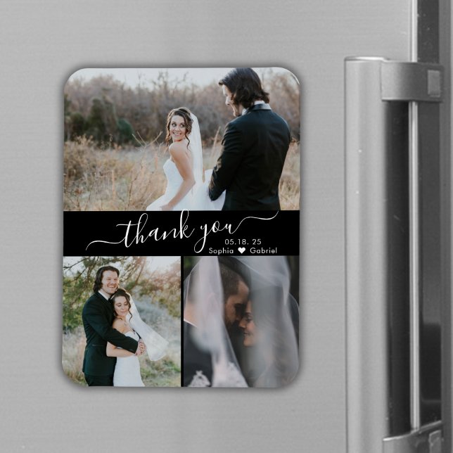 Magnet Flexible Élégant noir 3 Photo Mariage magnétique Merci (Créateur téléchargé)