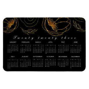 Magnet Flexible Élégant Noir et or minimaliste 2023 Calendrier