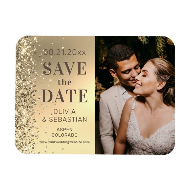 Magnet Flexible Elégant Parties scintillant Or Photo Mariage Enreg (Horizontal)