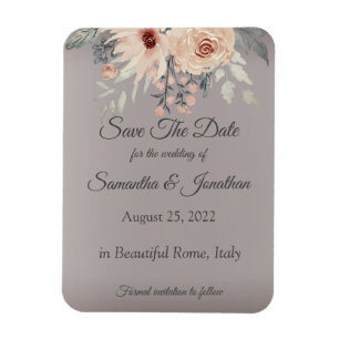 Magnet Flexible Élégant Romantique Argent Rose Floral Enregistrer 