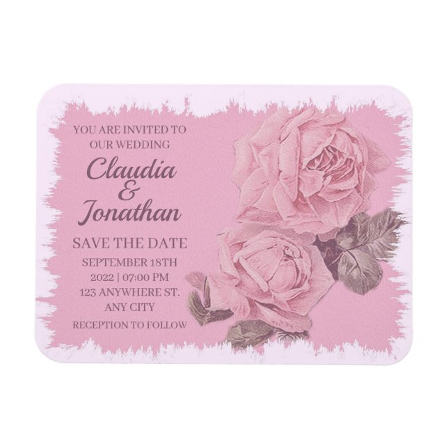 Magnet Flexible Élégant rose rustique roses mariage floral (Horizontal)