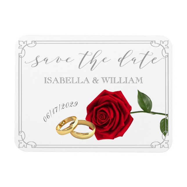 Magnet Flexible Élégant Roses rouges et anneaux Mariage Enregistre (Horizontal)