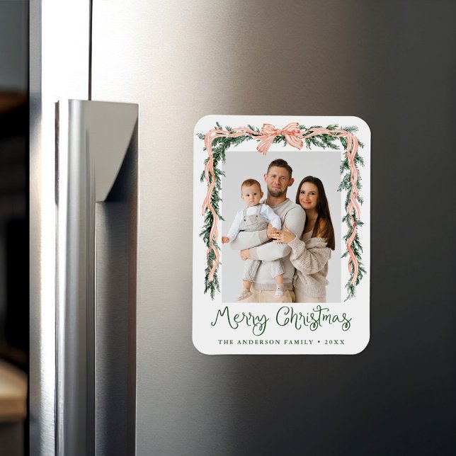 Magnet Flexible Elégant rouge rayé Bow vert de vacances Photo (Créateur téléchargé)