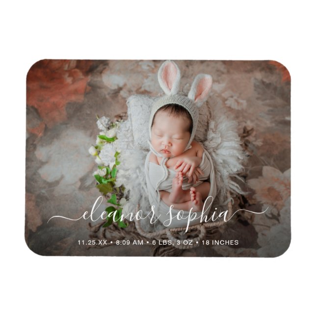 Magnet Flexible Élégant Script Photo Girl Faire-part de naissance (Horizontal)