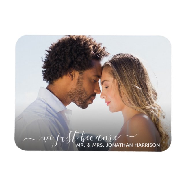 Magnet Flexible Elégant Simple Gold Photo Juste Marié Mariage (Horizontal)