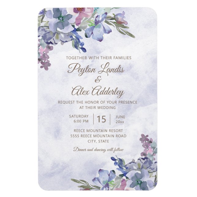 Magnet Flexible Elégante couleur bleu azur Mariage floral (Vertical)