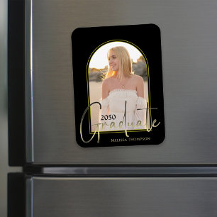 Magnet Flexible Élégante photo Gold Graduate Script Black Arch