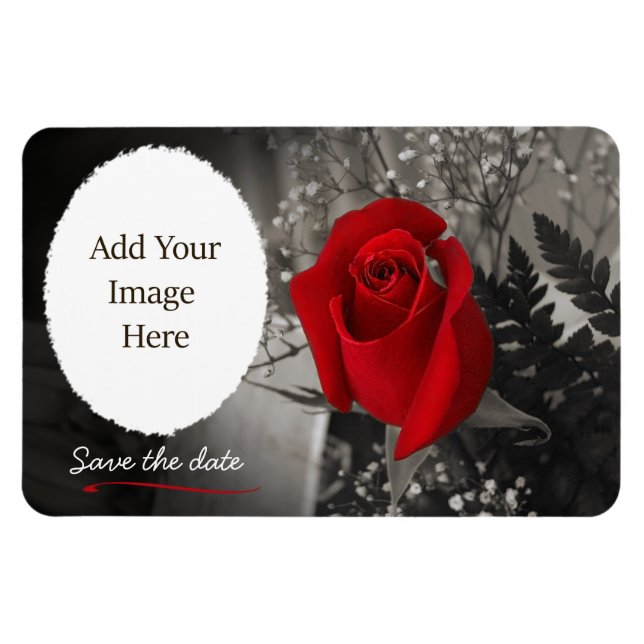 Magnet Flexible Élégante Rose rouge Enregistrer la date Oval Ouver (Horizontal)