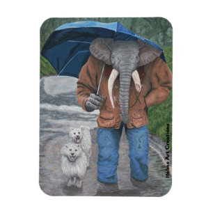 Magnet Flexible Eléphant Man Walking Dogs Imaginaire Art Photo Mag
