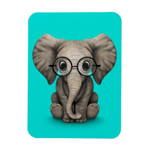 Magnet Flexible Eléphant mignon bébé avec lunettes de lecture bleu