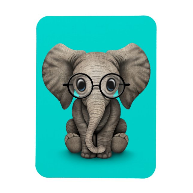 Magnet Flexible Eléphant mignon bébé avec lunettes de lecture bleu (Vertical)