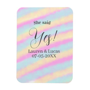 Magnet Flexible Elle a dit oui fête de fiançailles rose bleu jaune