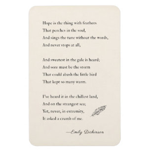 Magnet Flexible Emily Dickinson Poem Magnet, espoir, plumes