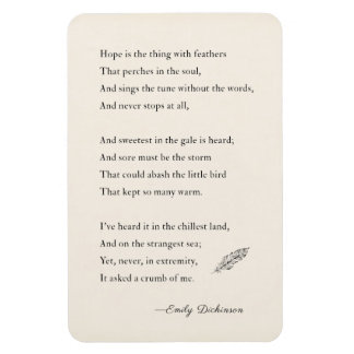 Magnet Flexible Emily Dickinson Poem Magnet, espoir, plumes