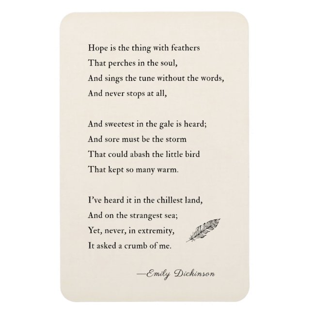 Magnet Flexible Emily Dickinson Poem Magnet, espoir, plumes (Vertical)