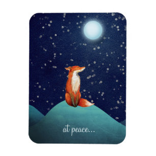Magnet Flexible en paix ~ Renard charmant assis sous une Pleine lu