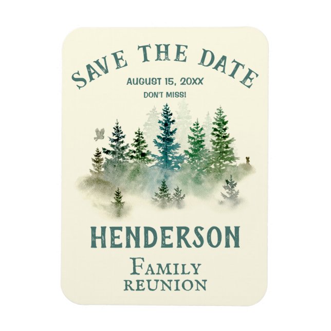 Magnet Flexible Enregistrer la date Aquarelle PineTrees Réunion de (Vertical)